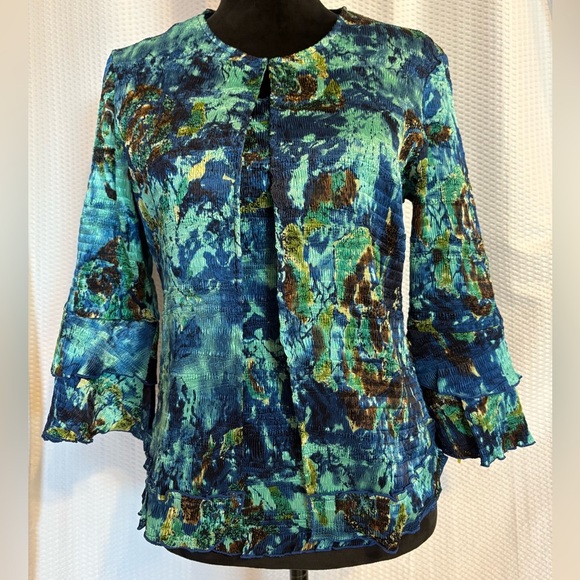 Pleats Collection multicolored tank top & matching 3/4 sleeve jacket size M NWT - Picture 1 of 10